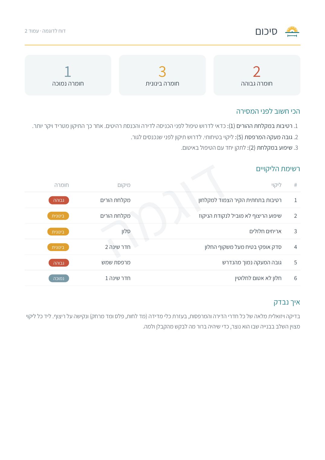 עמוד סיכום מתוך דוח לדוגמה